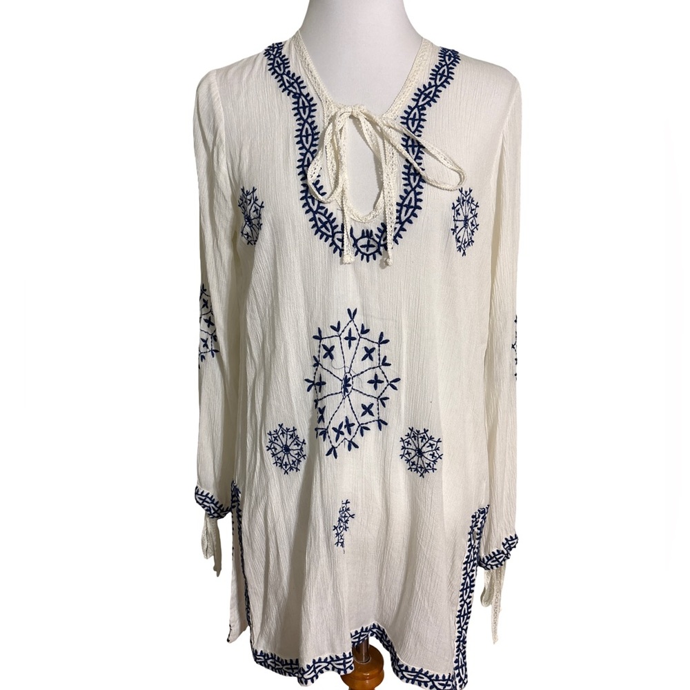 Lucky & Coco Navy Embroidered Tunic Women's